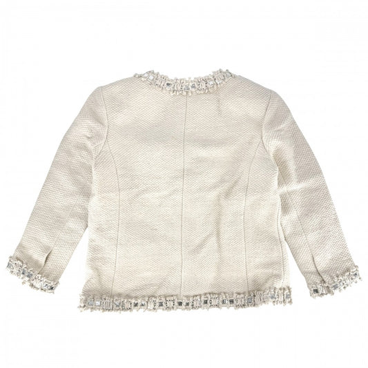 CHANEL シャネル アウター ノーカラージャケット ジャケット アパレル 服 42 アイボリー シルク レディース【中古品】