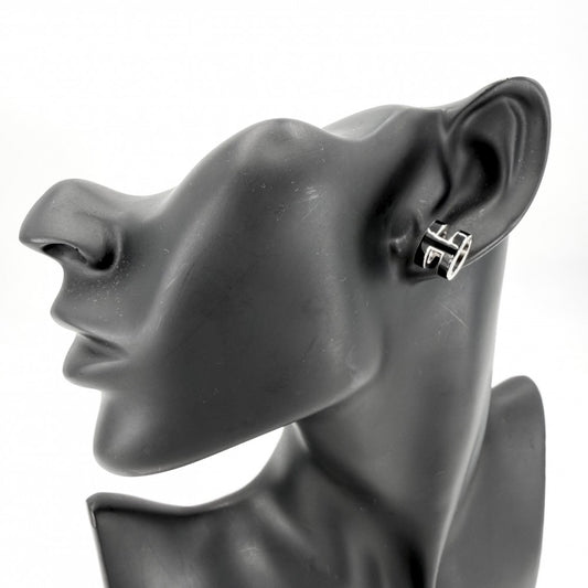 【開店SALE】 HERMES エルメス ピアス ポップアッシュ H アクセサリー ブラック 黒 シルバー金具 レディース 約5.2g【中古品】