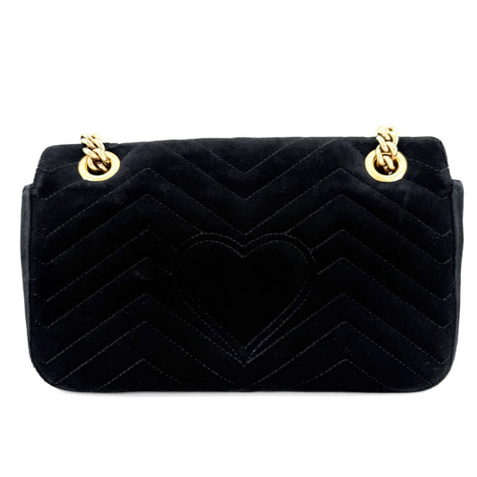 【開店SALE】 GUCCI グッチ ショルダーバッグ GGマーモント キルティングスモールチェーンショルダー ビジュー ハート 443497 ベルベット クリスタル ブラック 黒 アンティークゴールド金具 レディース【中古品】