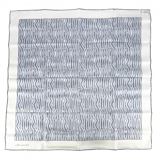 【開店SALE】 Christian Dior クリスチャンディオール スカーフ ミスディオール 大判 ロゴ ファッションアイテム シルク ライトブルー ホワイト 白 レディース【中古品】