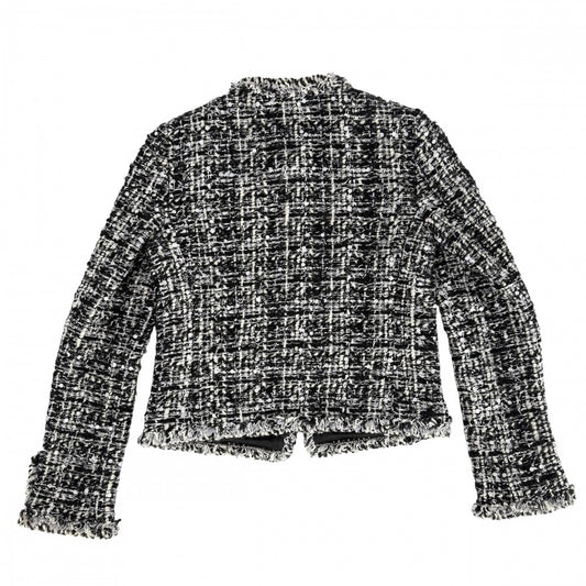 【開店SALE】 CHANEL シャネル ノーカラージャケット ツイード アウター アパレル スパンコール 服 34 ブラック 黒 ホワイト 白 レディース【中古品】