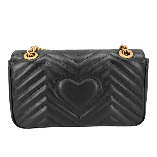 【開店SALE】 GUCCI グッチ ショルダーバッグ GGマーモント キルティングスモールチェーンショルダー ハート 443497 レザー ブラック 黒 アンティークゴールド金具 レディース【中古品】
