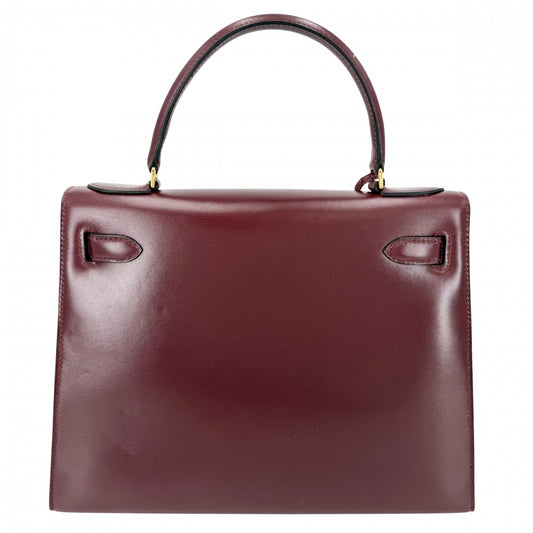【開店SALE】 HERMES エルメス ハンドバッグ ケリー28 外縫い ○H刻印 ボックスカーフ ボルドー ゴールド金具 レディース 1978年【中古品】