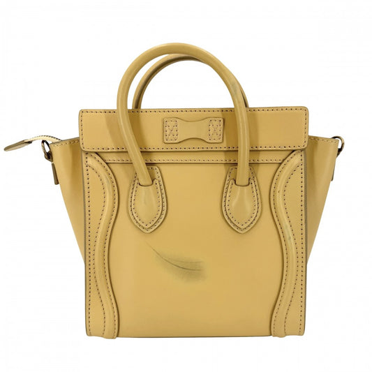 【開店SALE】 CELINE セリーヌ 2WAY ラゲージナノショッパー ハンドバッグ ショルダーバッグ レザー イエロー ゴールド金具 レディース【中古品】
