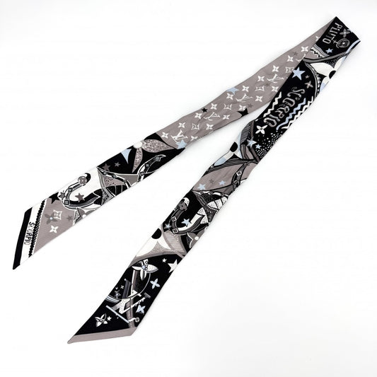 【開店SALE】 LOUIS VUITTON ルイヴィトン スカーフ LV スターサイン スコーピオ バンドーBB ファッションアイテム モノグラムフラワー M97284 シルク ブラック 黒 グレー レディース【中古品】