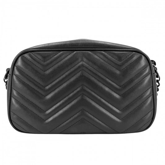 【開店SALE】 GUCCI グッチ ショルダーバッグ GGマーモント スモール カメラバッグ キルティング 447632 レザー ブラック 黒 ブラック×シルバー金具 レディース【中古品】