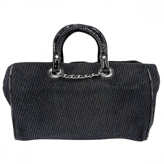 【開店SALE】 CHANEL シャネル 2WAY ココマーク ニット ハンドバッグ ショルダーバッグ ウール エナメル ブラック 黒 シルバー金具 レディース【中古品】