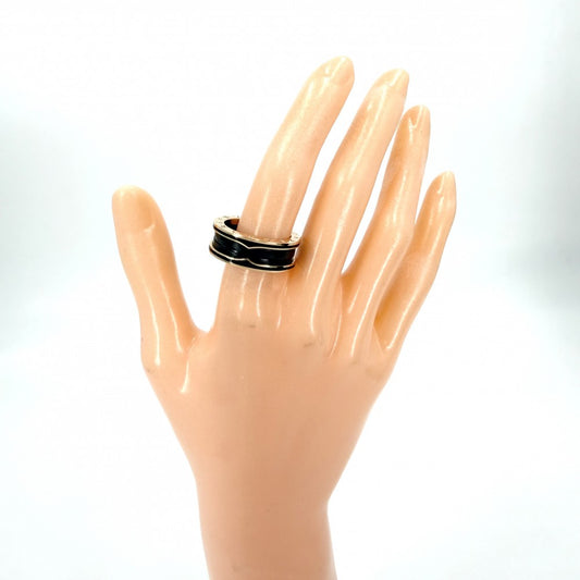 BVLGARI ブルガリ 指輪 ビーゼロワンリング B-ZERO1 18金PG Au750 57サイズ ジュエリー アクセサリー K18ピンクゴールド セラミック 約16号 ブラック 黒 ゴールド メンズ 約9.2g【中古品】