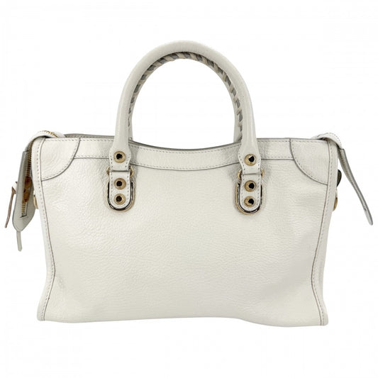 BALENCIAGA バレンシアガ 2WAY クラシック メタリック エッジ シティ ハンドバッグ ショルダーバッグ 432831 レザー ホワイト 白 ゴールド金具 レディース【中古品】