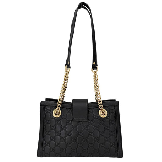 GUCCI グッチ ショルダーバッグ グッチシマ パドロック チェーンショルダー GG 498156 レザー ブラック 黒 ゴールド金具 レディース【中古品】