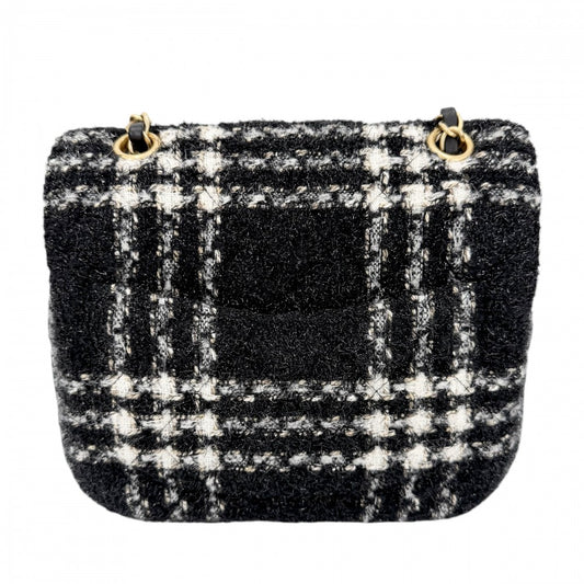 CHANEL シャネル ショルダーバッグ ココマーク ダブルチェーン ターンロック 2022-23AW ツイード ウール ブラック 黒 グレー ゴールド金具 レディース【中古品】