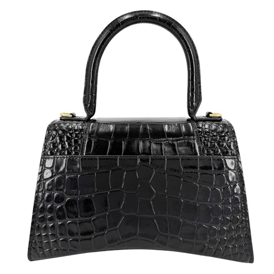 BALENCIAGA バレンシアガ 2WAY アワーグラス スモール ハンドバッグ ショルダーバッグ HOURGLASS クロコ型押し トップハンドル 593546 レザー ブラック 黒 アンティークゴールド金具 レディース【中古品】
