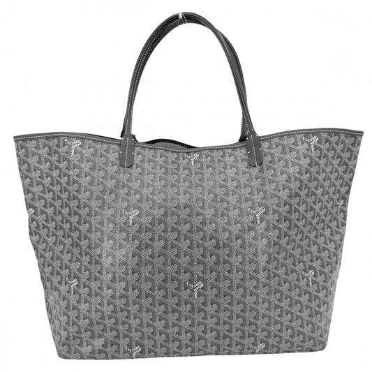 GOYARD ゴヤール トートバッグ ヘリンボーン サンルイGM ハンドバッグ ポーチ付き コーティングキャンバス レザー グレー シルバー金具 レディース【中古品】