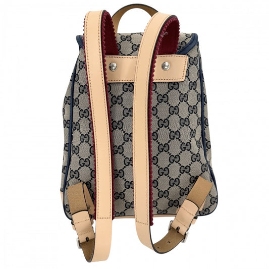 GUCCI グッチ リュック チルドレン バックパック 630818 GGキャンバス レザー ブラウン 茶 ネイビー 紺 シルバー金具 キッズ【中古品】