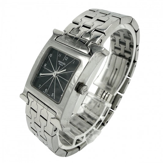 HERMES エルメス 腕時計 Hウォッチ QZ 黒文字盤 H WATCH 電池式 SS HH1.210 クオーツ ステンレススチール シルバー ブラック 黒 レディース【中古品】