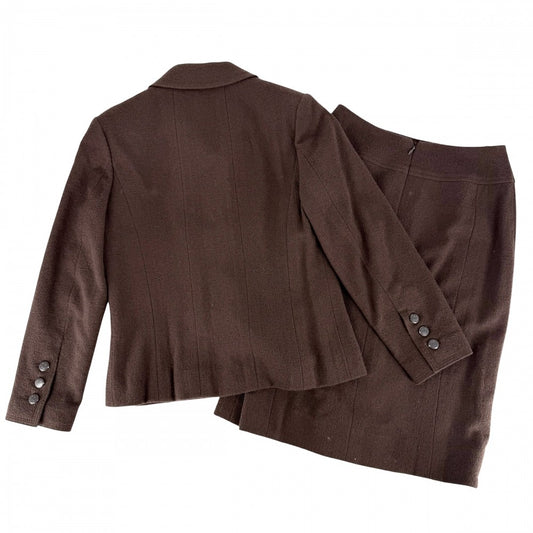 CHANEL シャネル セットアップ ジャケット スカート ヴィンテージ アパレル 服 38 ブラウン 茶 秋 冬 ウール ナイロン スパンデックス レディース 1998年【中古品】