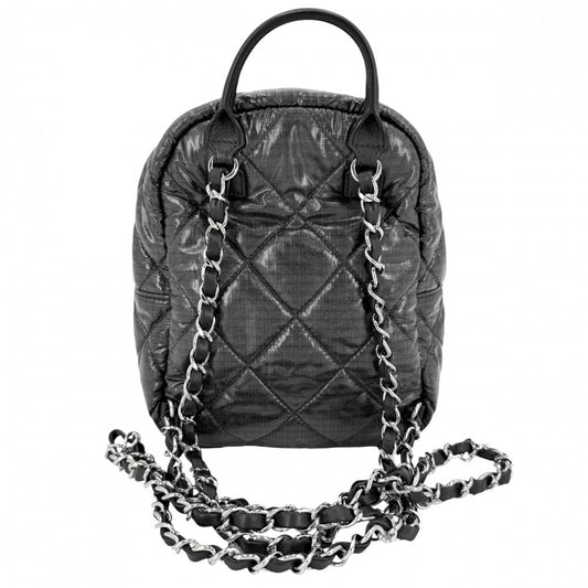 CHANEL シャネル リュック マトラッセ ココ ネージュ チェーンショルダー ラメ バックパック ココマーク ナイロン グレー シルバー金具 レディース【中古品】
