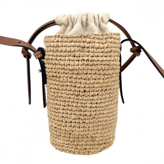LOEWE ロエベ ショルダーバッグ アナグラム シリンダーポケット ミニバッグ 春 夏 ラフィア ベージュ ブラウン 茶 シルバー金具 レディース【中古品】