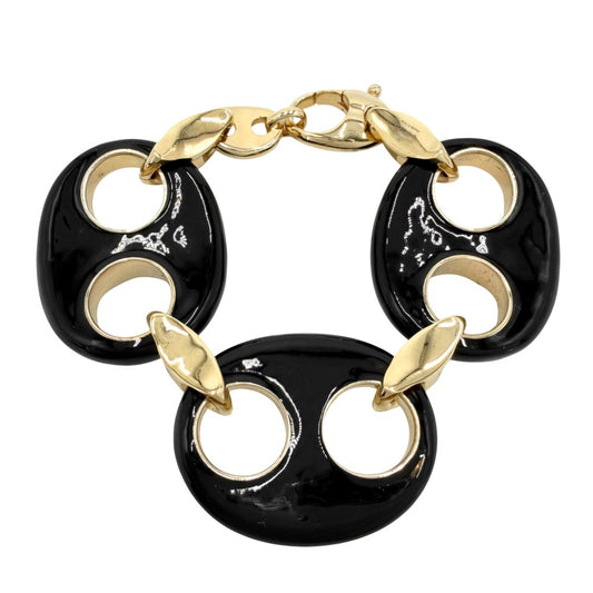 GUCCI グッチ ブレスレット マリーナ チェーン アクセサリー 小物 メンズ レディース Lサイズ 838126 ブラック 黒 ゴールド ユニセックス 約129.1g【中古品】