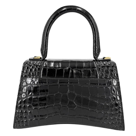 BALENCIAGA バレンシアガ 2WAY アワーグラス スモール ハンドバッグ ショルダーバッグ HOURGLASS クロコ型押し トップハンドル 593546 レザー ブラック 黒 アンティークゴールド金具 レディース【中古品】