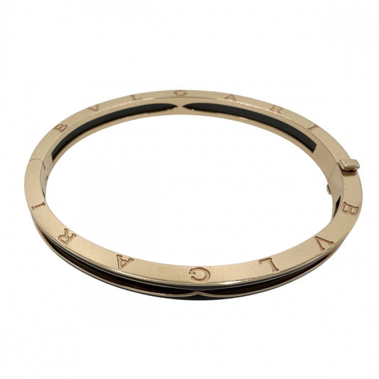 BVLGARI ブルガリ ブレスレット ビーゼロワン ジュエリー アクセサリー B-zero 1 オープン バングル Mサイズ Au750 18金PG K18ピンクゴールド セラミック ゴールド ブラック 黒 レディース 約28.7g【中古品】