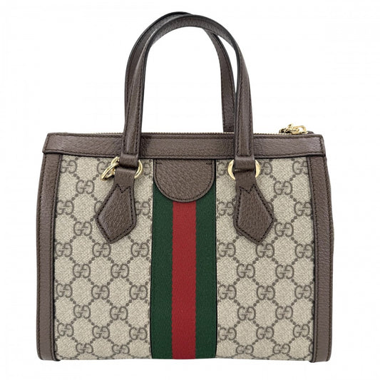 GUCCI グッチ 2WAY オフィディア スモールトートバッグ ハンドバッグ ショルダーバッグ 547551 GGスプリームキャンバス レザー ベージュ ブラウン 茶 ゴールド金具 レディース【中古品】