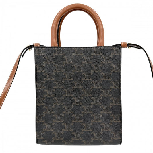 CELINE セリーヌ 2WAY ミニ バーティカルカバ ショルダーバッグ ハンドバッグ ロゴ タン 194372BZK.04LU レザー コーティングキャンバス ブラウン 茶 ゴールド金具 レディース【中古品】