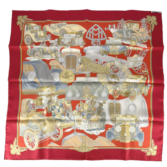 HERMES エルメス スカーフ カレ90 AUTOMOBILE オートモービル ファッションアイテム Carres シルク レッド 赤 レディース【中古品】
