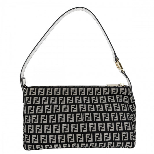 FENDI フェンディ ハンドバッグ ズッキーノ ワンハンドバッグ キャンバス レザー ブラック 黒 ホワイト 白 ゴールド金具 レディース【中古品】