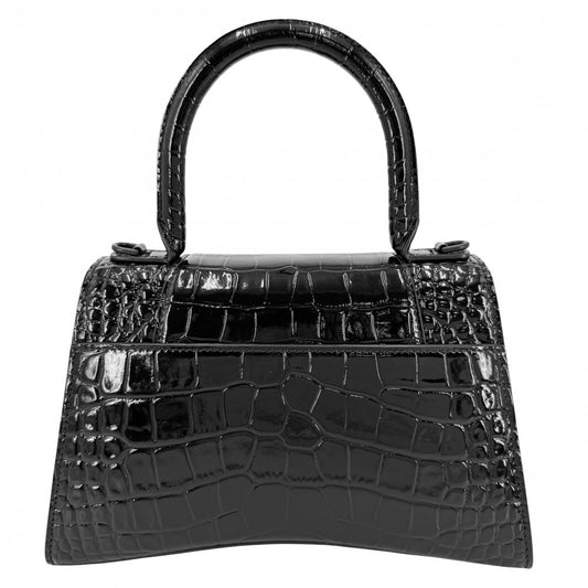 BALENCIAGA バレンシアガ 2WAY アワーグラス スモール ハンドバッグ ショルダーバッグ HOURGLASS クロコ型押し トップハンドル 593546 レザー ブラック 黒 ブラック金具 レディース【中古品】