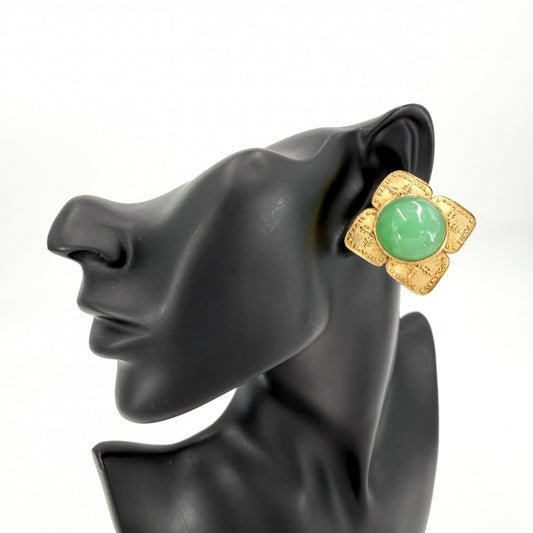 CHANEL シャネル イヤリング ヴィンテージ アクセサリー GP カラーストーン 2 8 ゴールド グリーン 緑 レディース 約33.8g 1993年【中古品】