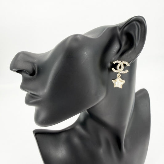 CHANEL シャネル ピアス ココマーク スイング アクセサリー スター 星 GP ラインストーン フェイクパール B24C ゴールド レディース 約6.8g 2024年【中古品】