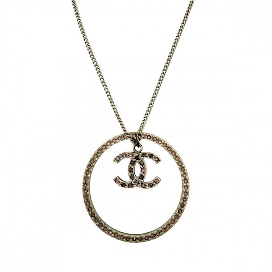 CHANEL シャネル ネックレス サークル ココマーク アクセサリー ロングネックレス ラインストーン GP 06A ゴールド ピンク レディース 約12.3g 2006年【中古品】