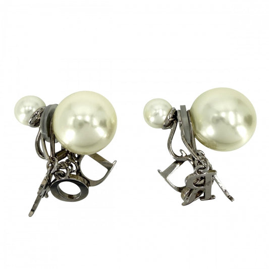 Christian Dior クリスチャンディオール イヤリング TRIBALES トライバル ロゴ スイング アクセサリー 小物 レジンパール クリスタル ホワイト 白 レディース 約13.2g【中古品】