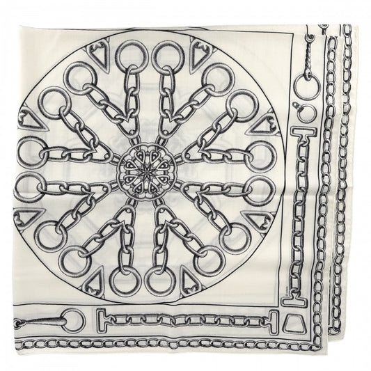 HERMES エルメス ストール カレジェアン L'EFFET KALEIDOSCOPE スカーフ 大判 ファッションアイテム カレイドスコープ エフェクト カレ140 カシミヤ シルク ホワイト 白 ブラック 黒 レディース【中古品】