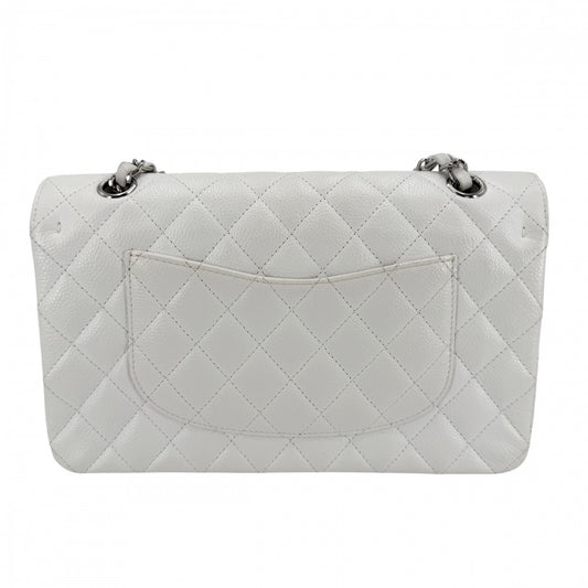 CHANEL シャネル ショルダーバッグ マトラッセ25 ダブルチェーン ダブルフラップ ココマーク ターンロック キャビアスキン ホワイト 白 シルバー金具 レディース【中古品】