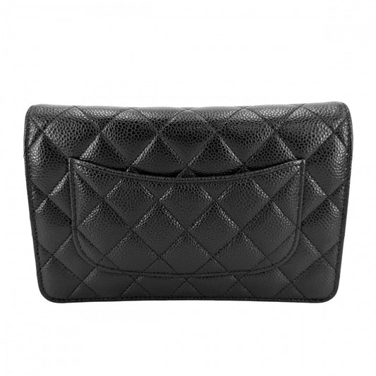 CHANEL シャネル チェーンウォレット マトラッセ ココマーク ショルダーバッグ ターンロック キャビアスキン ブラック 黒 ゴールド金具 レディース【中古品】