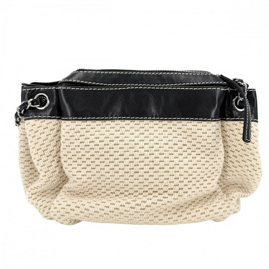 CHANEL シャネル ハンドバッグ ロゴ チェーン レザー キャンバス ベージュ ブラック 黒 シルバー金具 レディース【中古品】
