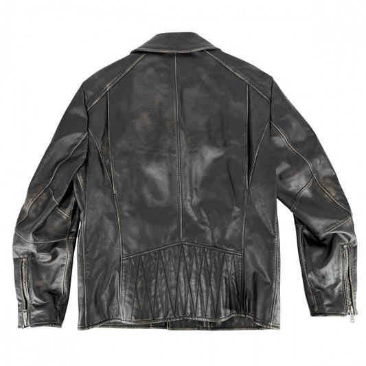 PRADA プラダ ライダースジャケット レザージャケット アウター ブルゾン アパレル 服 50 ブラウン系 シルバー金具 春 秋 牛革 メンズ【中古品】