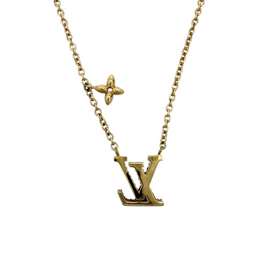 LOUIS VUITTON ルイヴィトン ネックレス LV アイコニック アクセサリー ペンダント ラインストーン M00596 ゴールド レディース 約6.3g【中古品】