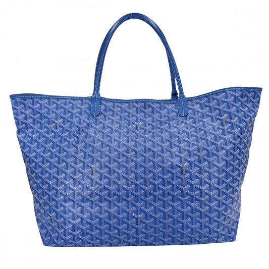 GOYARD ゴヤール トートバッグ サンルイGM ハンドバッグ ポーチ付き コーティングキャンバス レザー ブルー 青 シルバー金具 レディース【中古品】