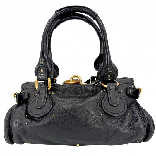 Chloe クロエ ハンドバッグ パディントン レザー ブラック 黒 ゴールド×シルバー金具 レディース【中古品】