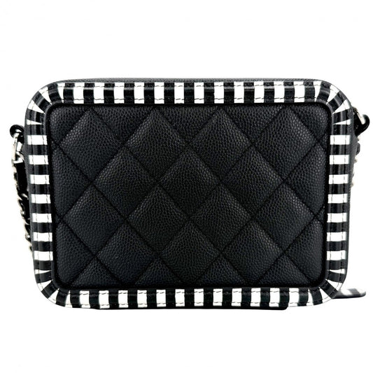 CHANEL シャネル ショルダーバッグ マトラッセ CCフィリグリー ミニ ストライプ チェーン スクエア キャビアスキン ブラック 黒 ゴールド金具 レディース【中古品】