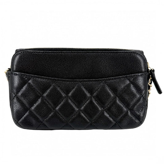CHANEL シャネル ショルダーバッグ マトラッセ フラップ フォンケース チェーンウォレット ココマーク キャビアスキン ブラック 黒 ゴールド金具 レディース【中古品】