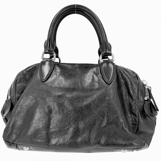 MIUMIU ミュウミュウ ハンドバッグ ロゴ RN0509 レザー ブラック 黒 シルバー金具 レディース【中古品】