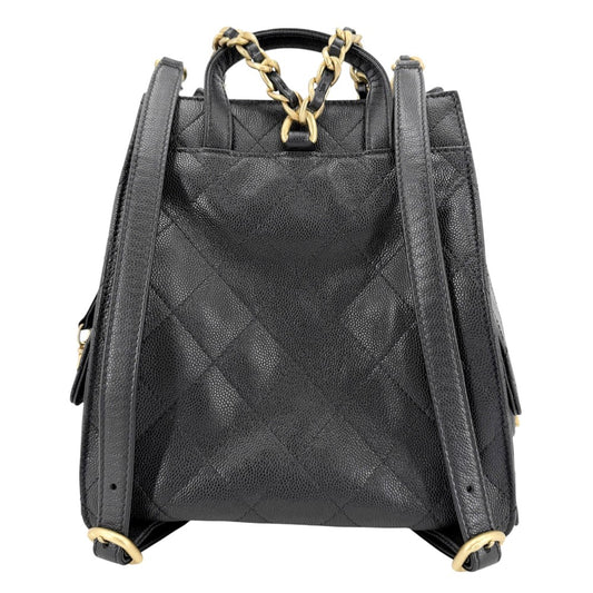 CHANEL シャネル リュック マトラッセ バックパック チェーンショルダー ココマーク シャネル25 キャビアスキン ブラック 黒 ゴールド金具 レディース【中古品】