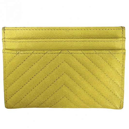 CHANEL シャネル カードケース Vステッチ ボーイシャネル ココマーク キャビアスキン イエロー ゴールド金具 レディース【中古品】