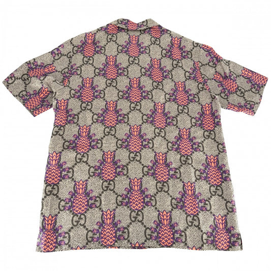 GUCCI グッチ 半袖シャツ GG パイナップル トップス アパレル 服 44 669202 ブラウン 茶 オレンジ 春 夏 シルク メンズ【中古品】