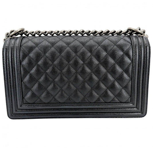 CHANEL シャネル ショルダーバッグ マトラッセ ボーイシャネル ココマーク BOY CHANEL キャビアスキン ブラック 黒 マットシルバー金具 レディース【中古品】