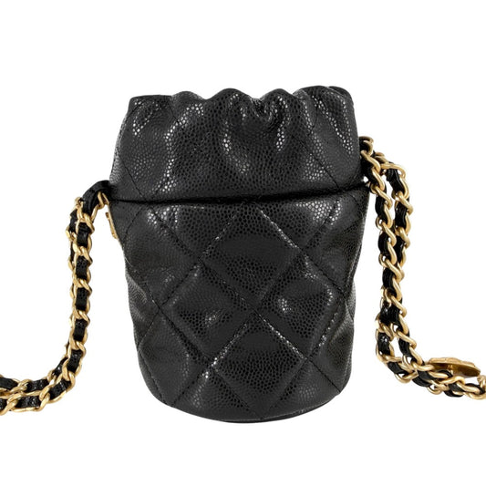 CHANEL シャネル ショルダーバッグ マトラッセ ココマーク ミニバッグ 巾着 キャビアスキン ブラック 黒 ゴールド金具 レディース【中古品】